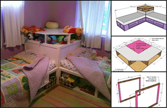 Corner twin beds discount with storage